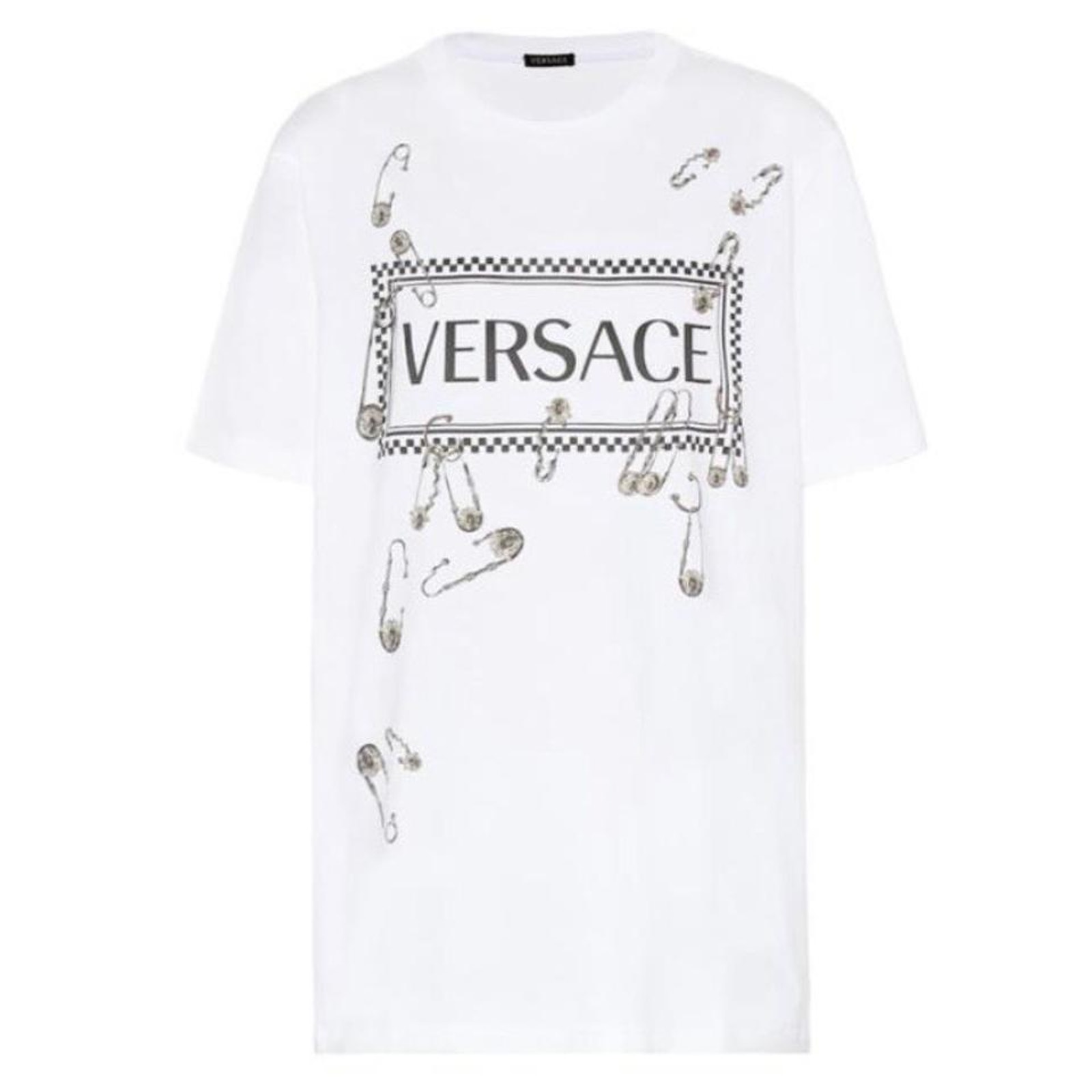 Versace Logo And Medusa Safety Pin Printed Tee Shirt Top T-Shirt